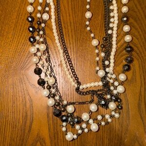 Elegant Pearl and Black Bead Necklace